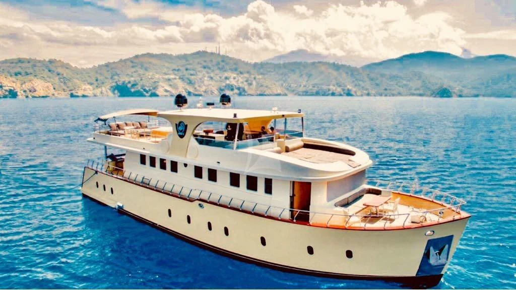 a white boat in the water aboard SIMAY S Yacht for Sale