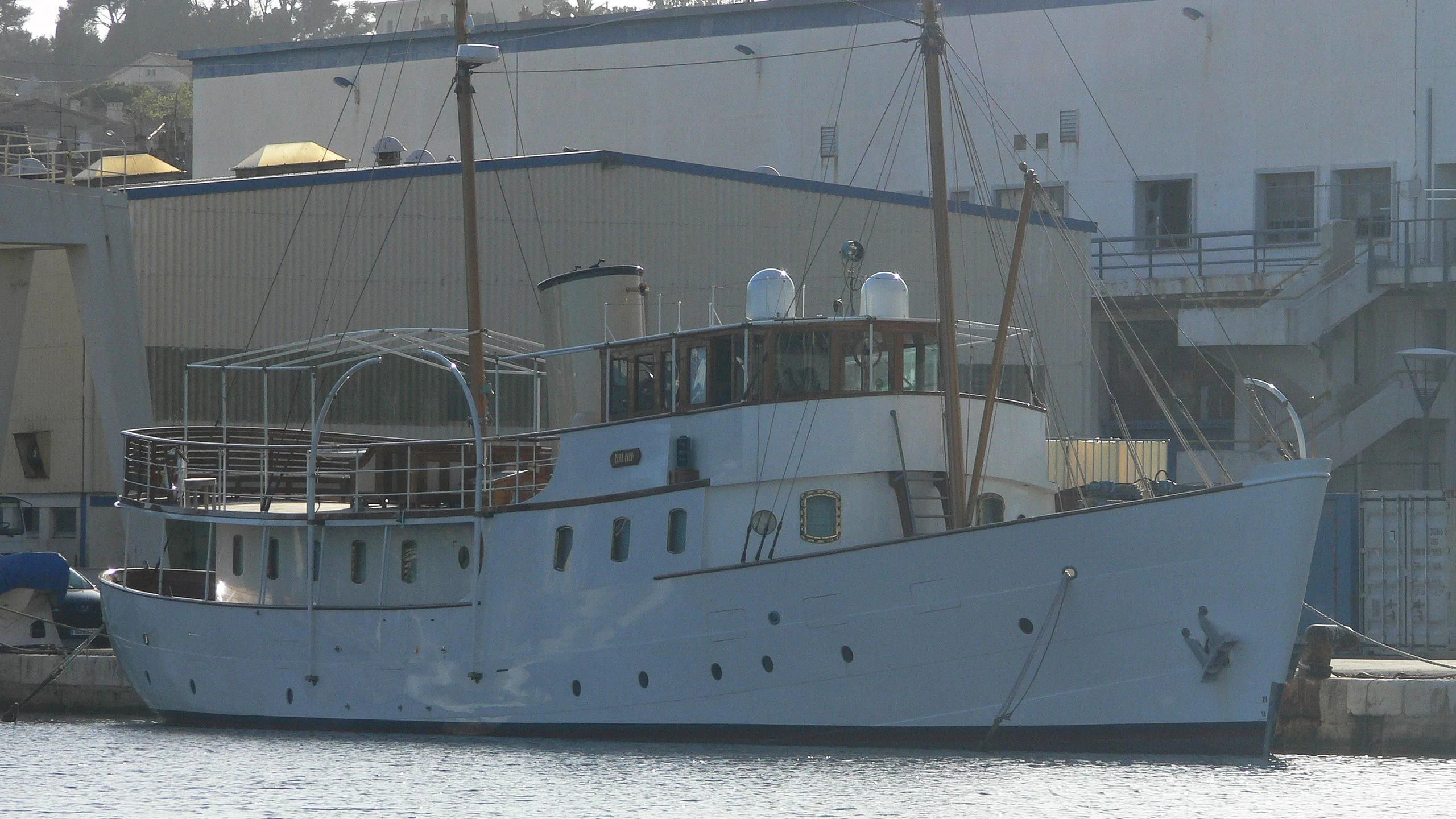 a large white boat aboard BLUE BIRD OF 1938 Yacht for Sale