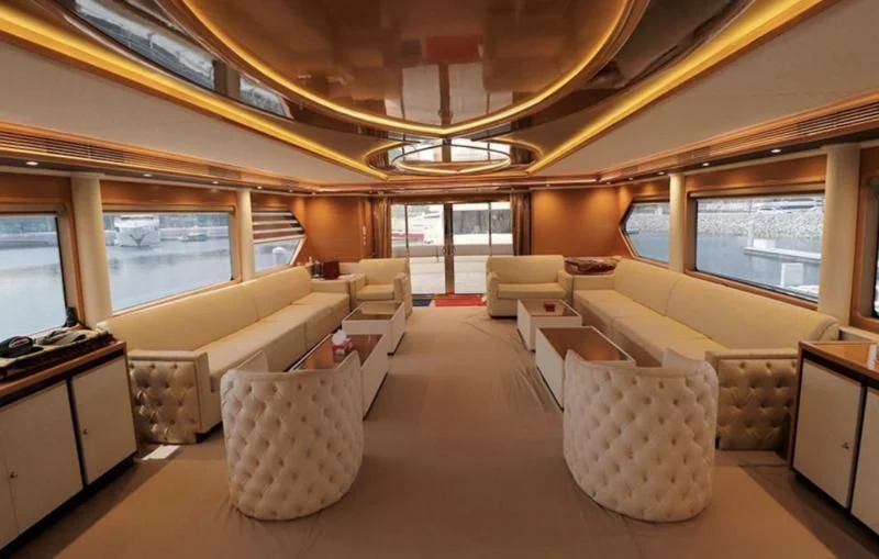 a large living room with a large window aboard BIN HABIB 1 Yacht for Sale