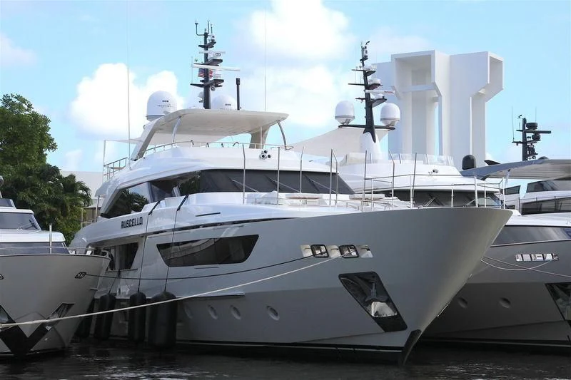 a white boat on a road aboard RUSCELLO Yacht for Sale