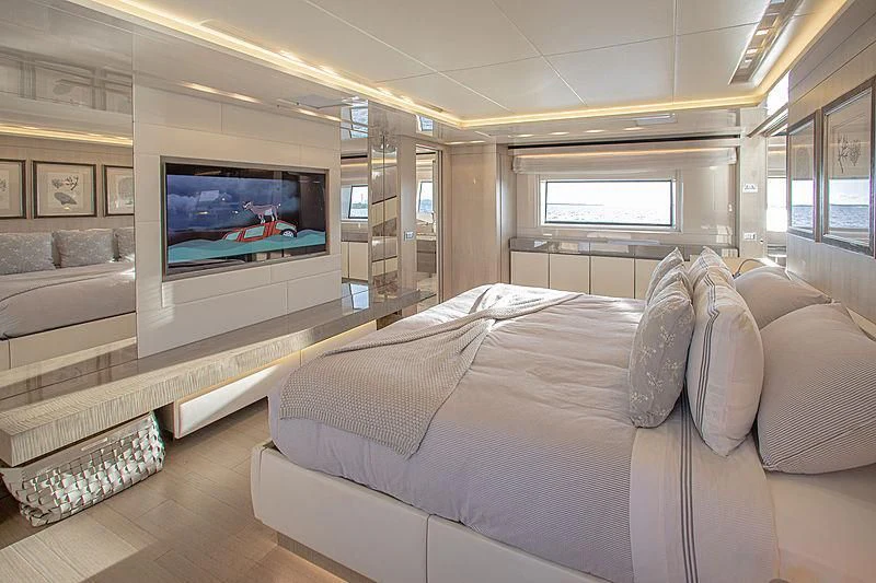 a large bed in a room aboard RUSCELLO Yacht for Sale