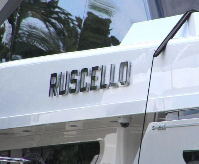the back of a white car aboard RUSCELLO Yacht for Sale