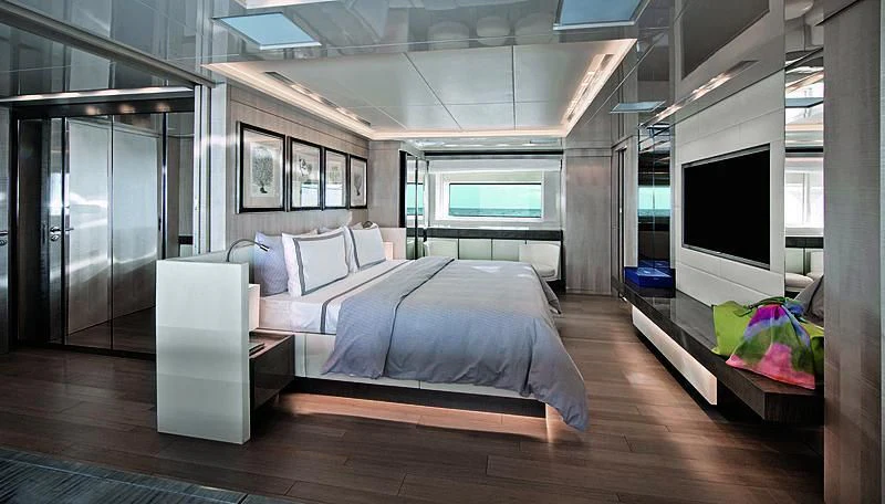 a bedroom with a large bed aboard RUSCELLO Yacht for Sale