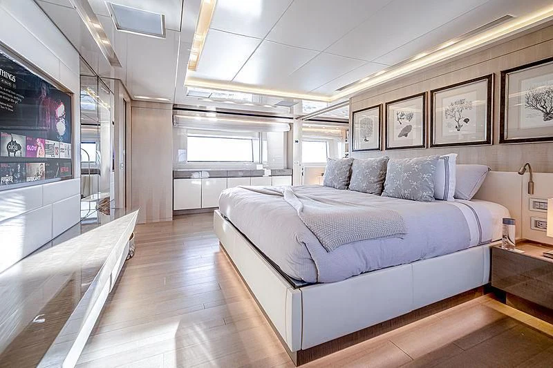 a bed in a room aboard RUSCELLO Yacht for Sale