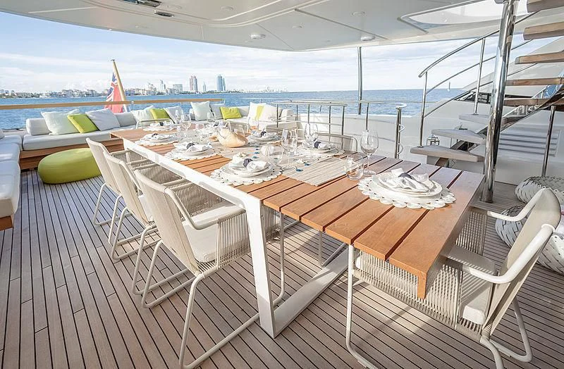 a table with chairs on it aboard RUSCELLO Yacht for Sale