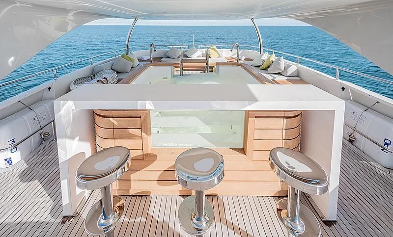 a boat with stools and stools aboard RUSCELLO Yacht for Sale