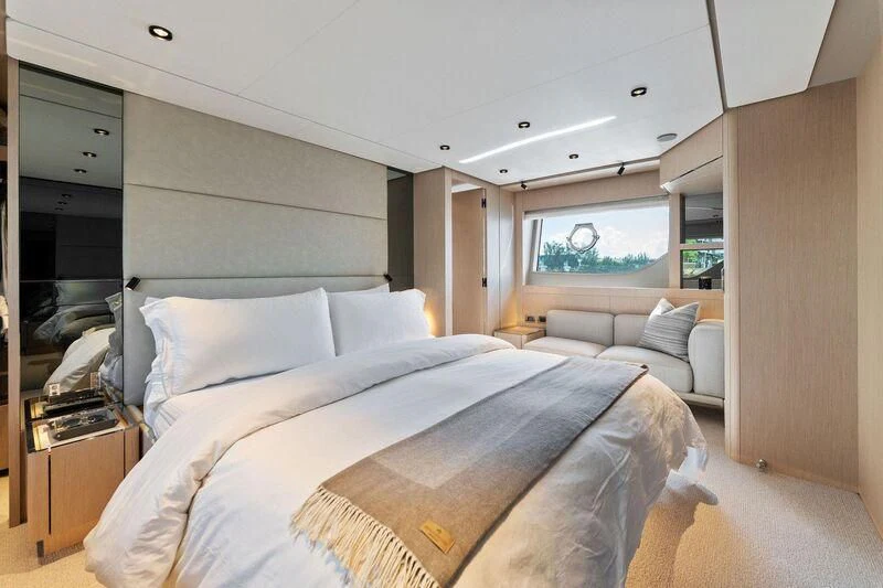 a room with two beds aboard FERRETTI 780/41 Yacht for Sale