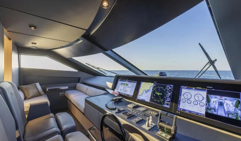 inside of a vehicle with many screens aboard FERRETTI 780/41 Yacht for Sale