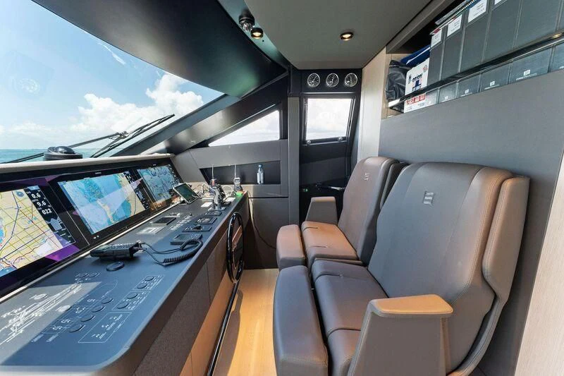 a bus with a desk and a computer on it aboard FERRETTI 780/41 Yacht for Sale
