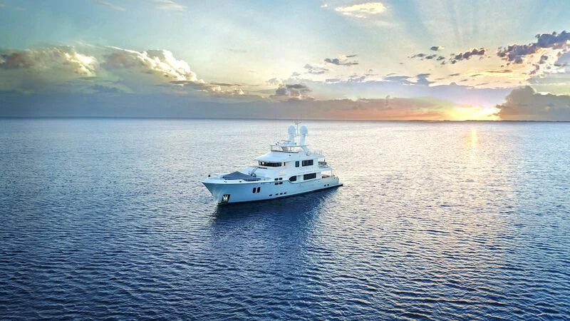 a white yacht in the water aboard VIVIERAE II Yacht for Sale