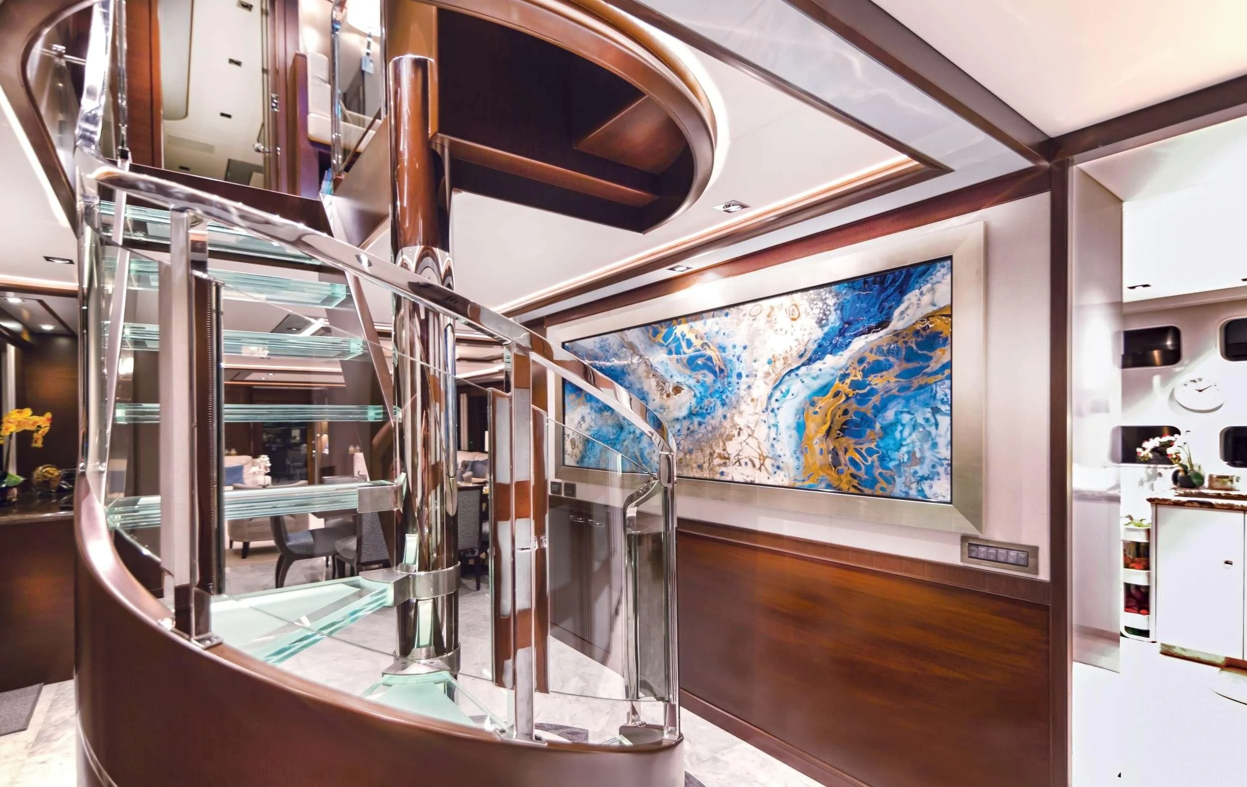 a large glass display case aboard VIVIERAE II Yacht for Sale