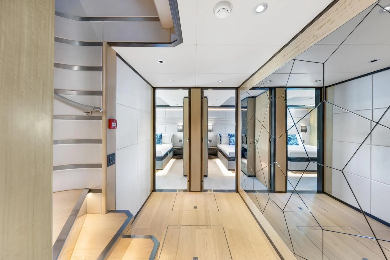a room with glass doors aboard LEGACY Yacht for Sale