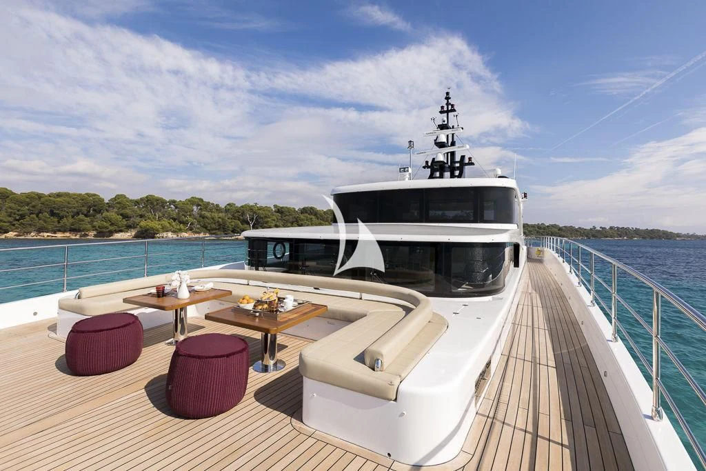 a boat on a deck aboard LEGACY Yacht for Sale