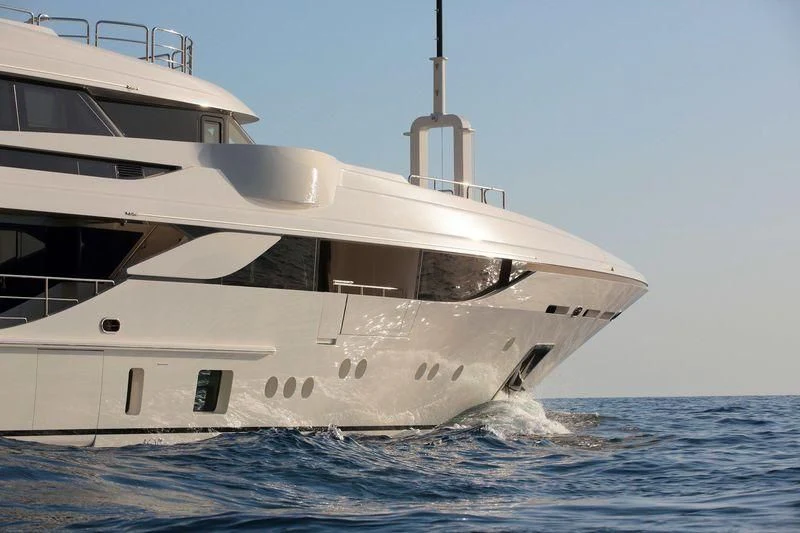 a large white boat in the water aboard VICA Yacht for Sale