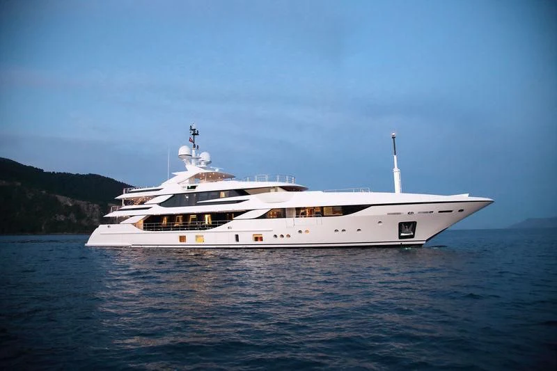 a white yacht on the water aboard VICA Yacht for Sale