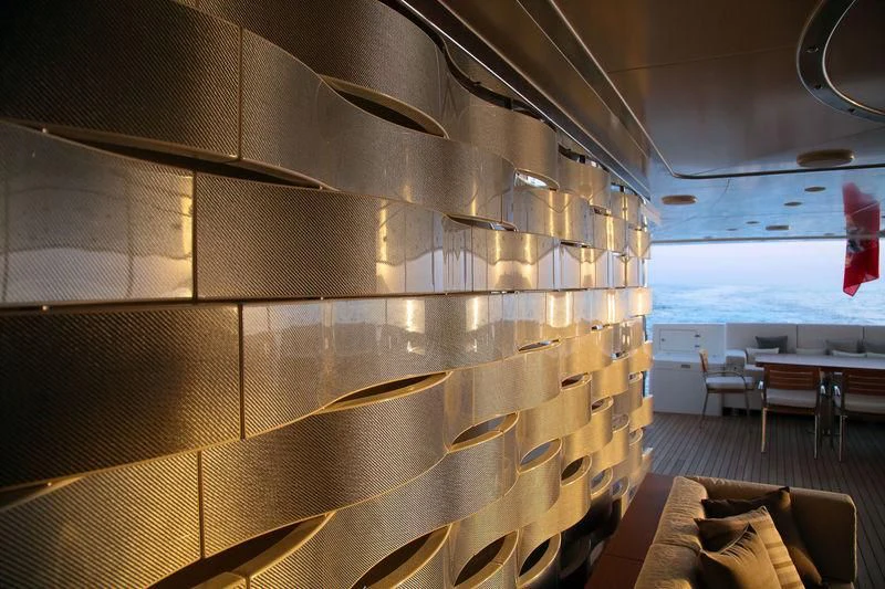 a room with a large glass wall aboard VICA Yacht for Sale