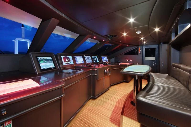 a room with a row of computers aboard VICA Yacht for Sale