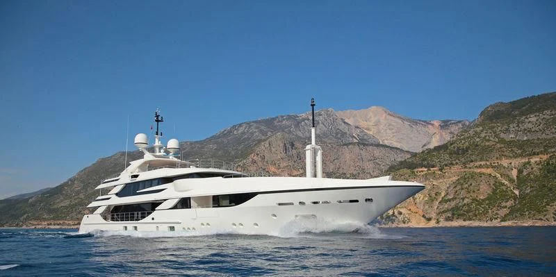 a white yacht on the water aboard VICA Yacht for Sale