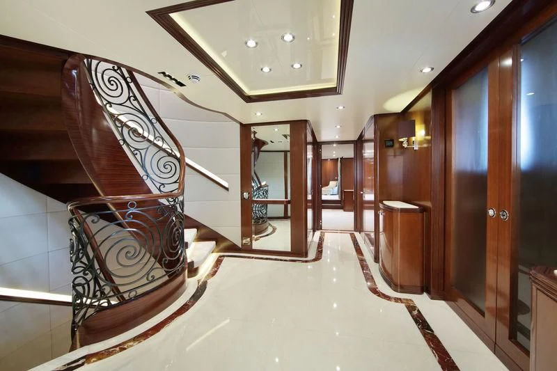 a staircase in a building aboard VICA Yacht for Sale