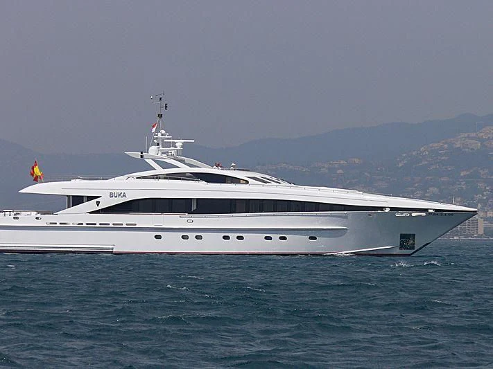 a white yacht in the water aboard BUKA U Yacht for Sale