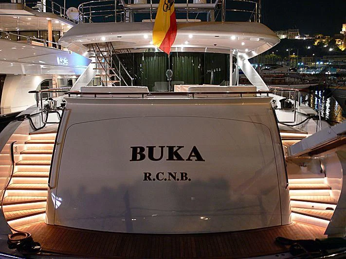 a sign on a table aboard BUKA U Yacht for Sale