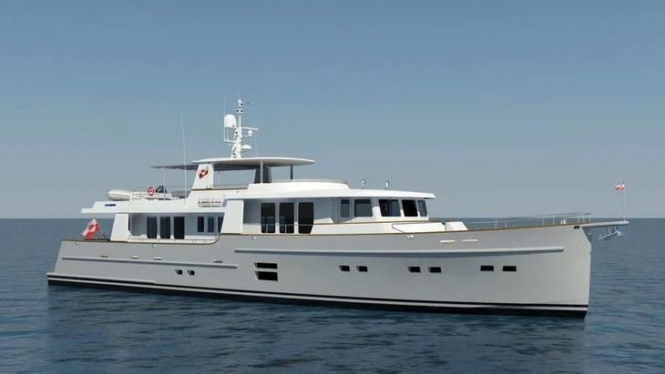 a white boat on the water aboard KELONIA Yacht for Sale