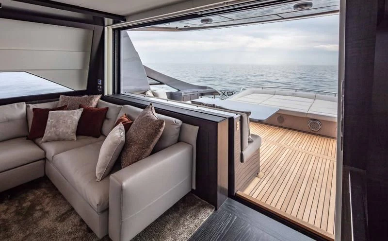 a couch on a boat aboard JUST 4 Yacht for Sale