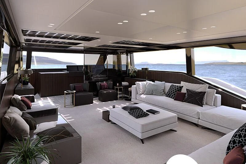 a living room with a large window aboard EXTRA 88/03 Yacht for Sale