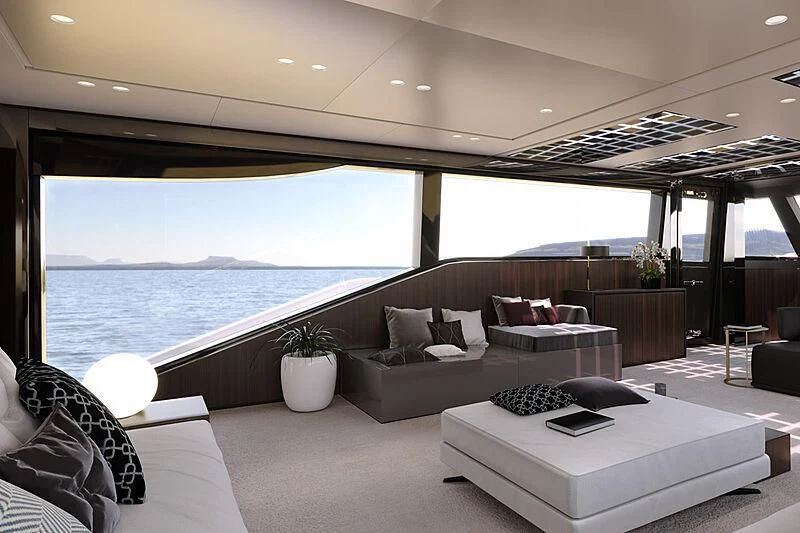 a living room with a large window aboard EXTRA 88/03 Yacht for Sale