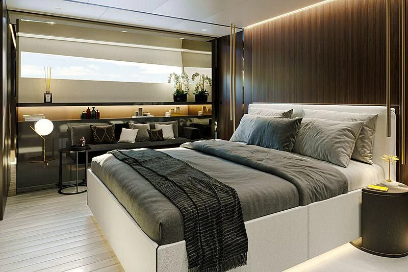 a bed in a room aboard EXTRA 88/03 Yacht for Sale