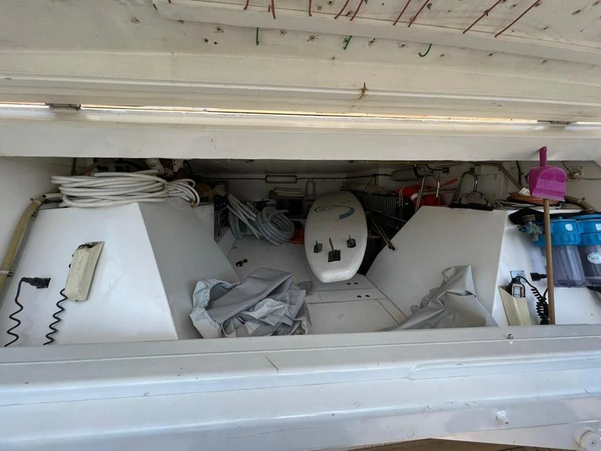 a white room with a white object on the wall aboard EYE Yacht for Sale