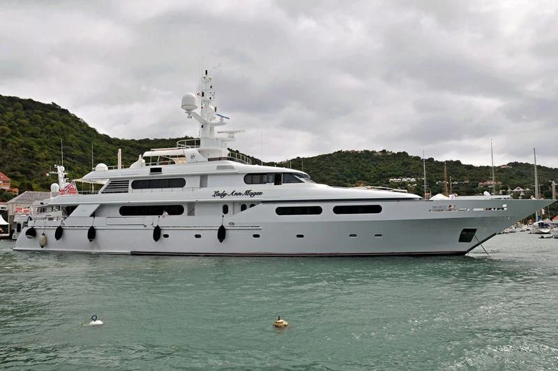 a large white boat in the water aboard LADY ANN MAGEE Yacht for Sale