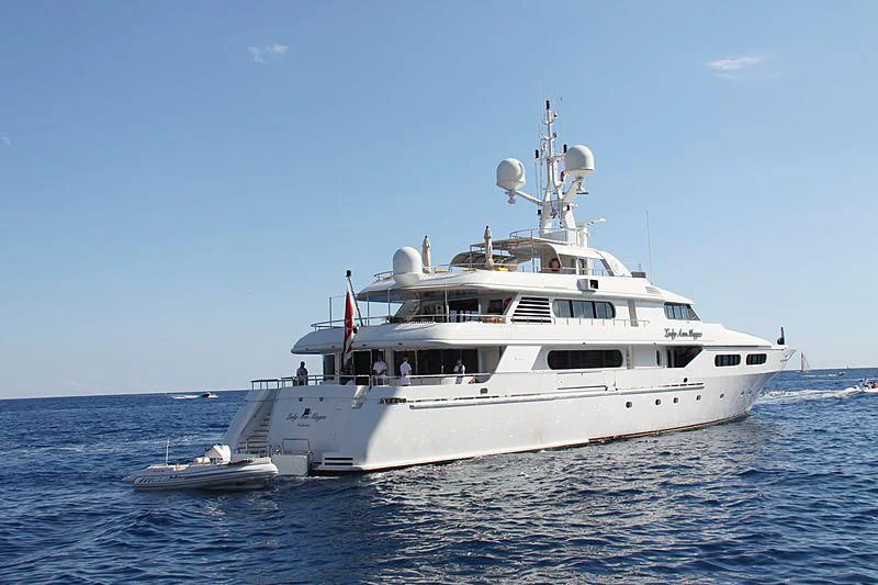 a white yacht in the water aboard LADY ANN MAGEE Yacht for Sale