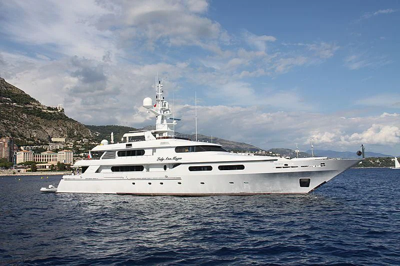 a white yacht in the water aboard LADY ANN MAGEE Yacht for Sale