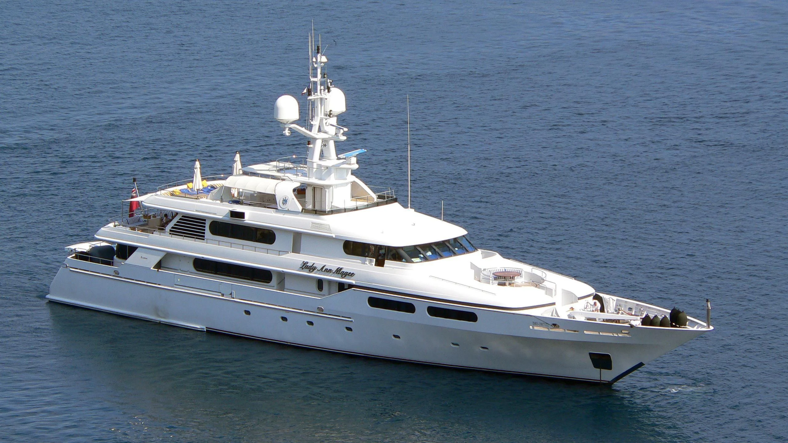 a white yacht in the water aboard LADY ANN MAGEE Yacht for Sale