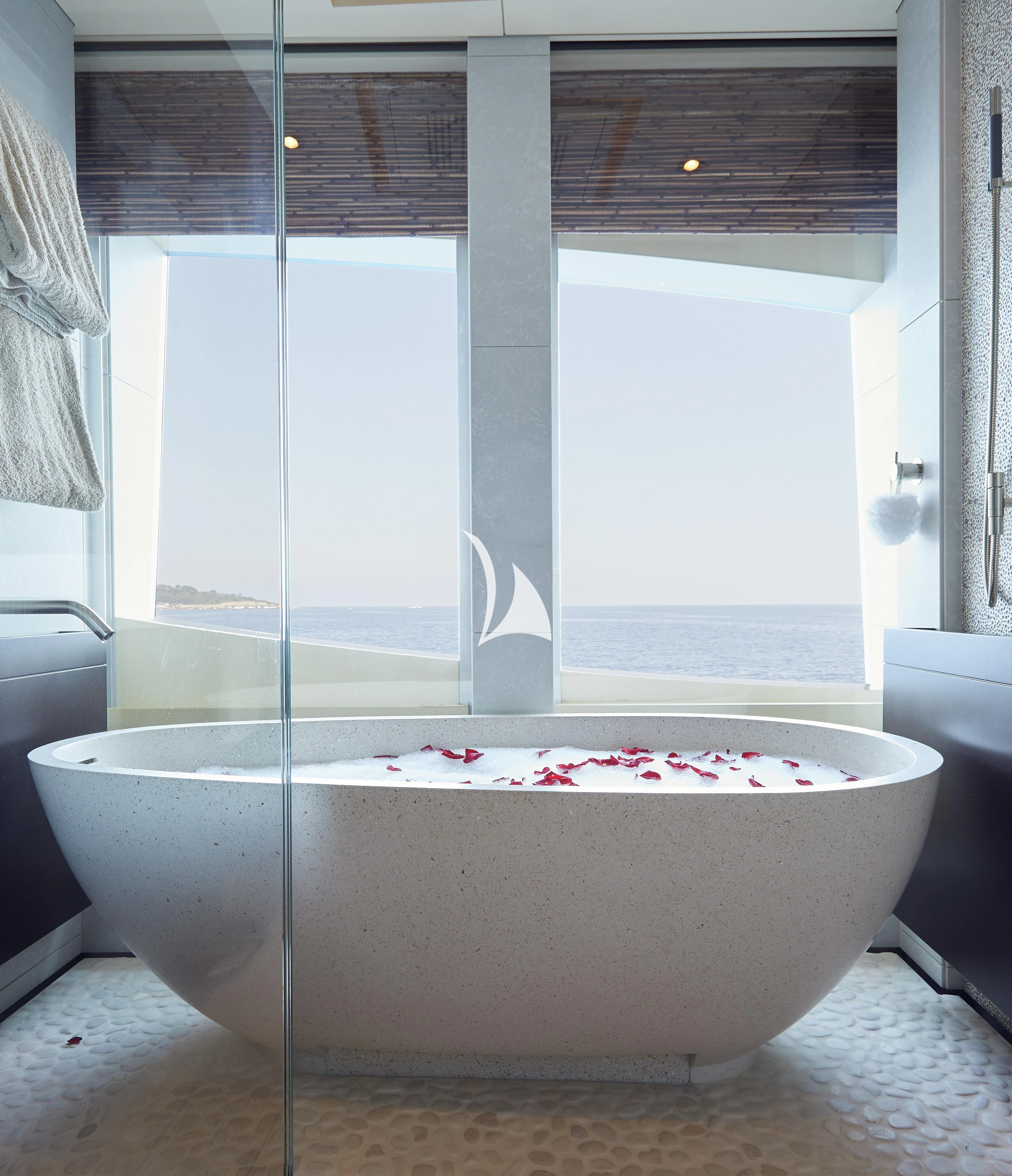 a bathtub in a bathroom aboard BARBARA Yacht for Charter
