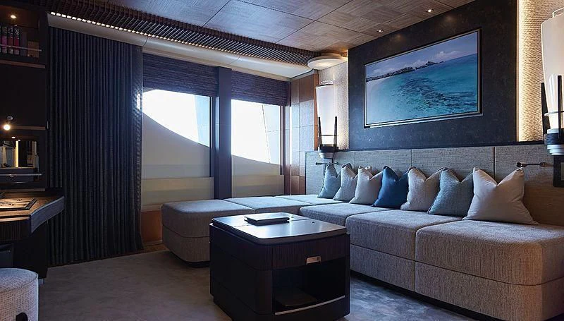 a room with a bed and a desk aboard BARBARA Yacht for Charter