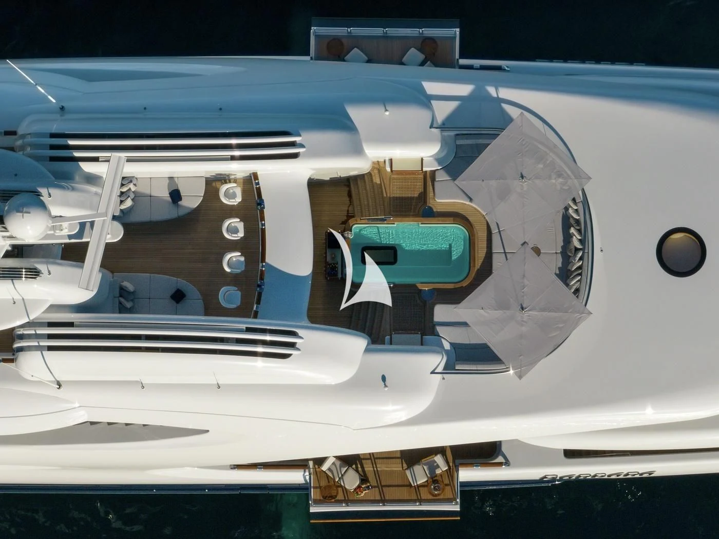 a model of a boat aboard BARBARA Yacht for Charter