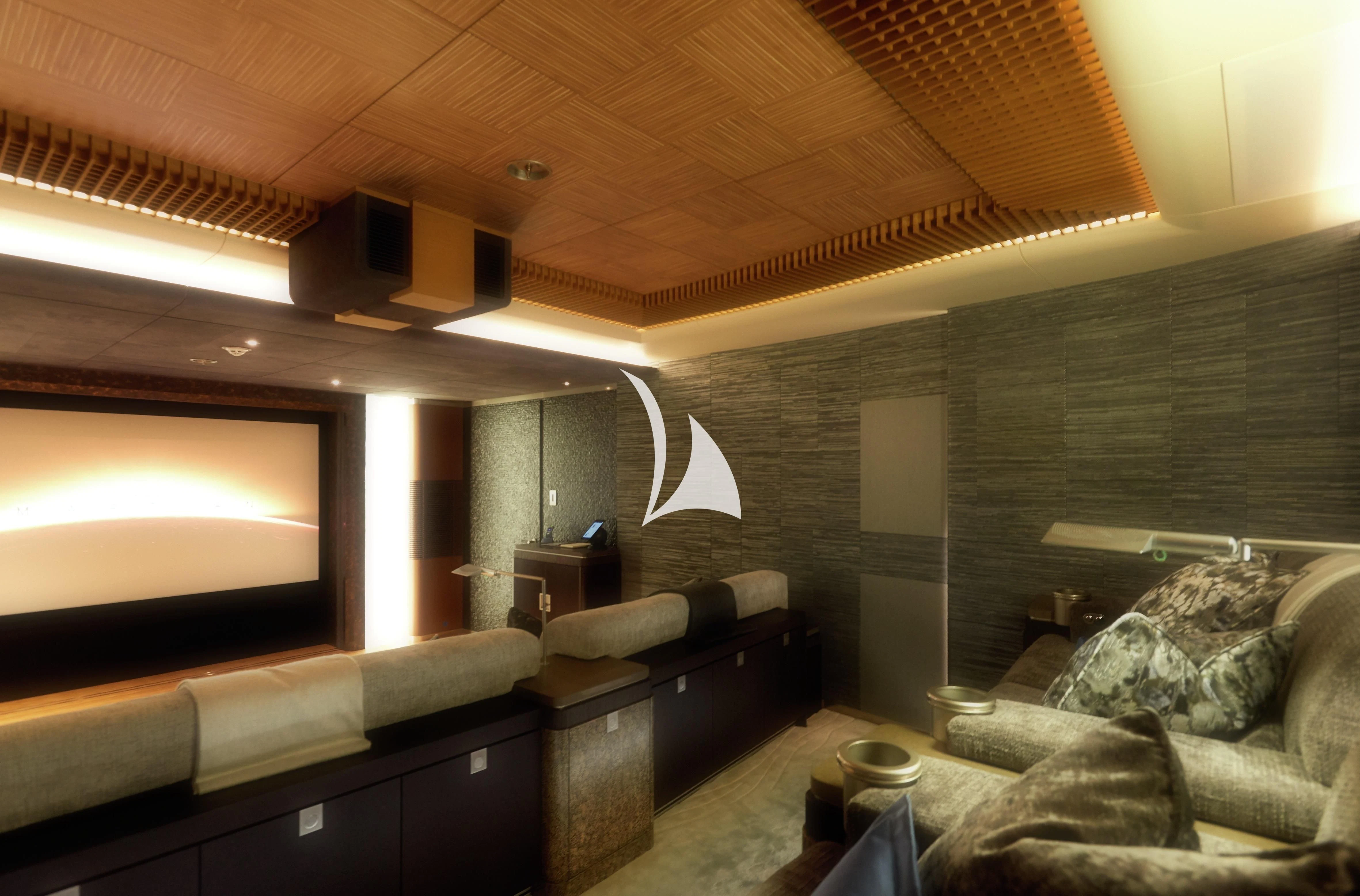 a room with a couch and a television aboard BARBARA Yacht for Charter