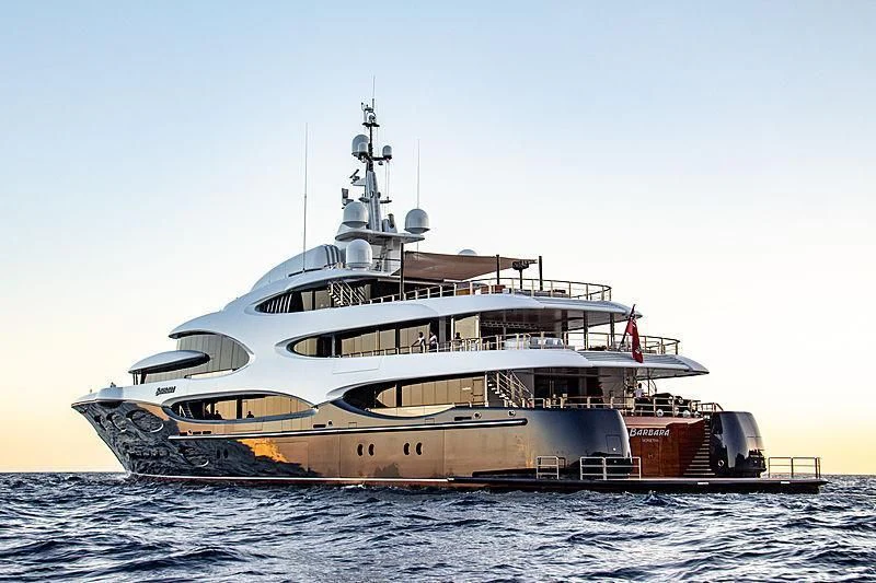 a large ship in the water aboard BARBARA Yacht for Charter