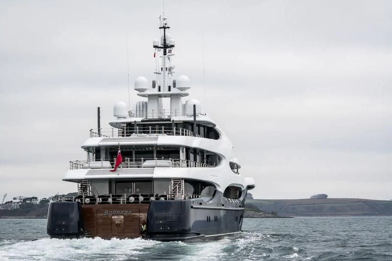 a large ship in the water aboard BARBARA Yacht for Charter