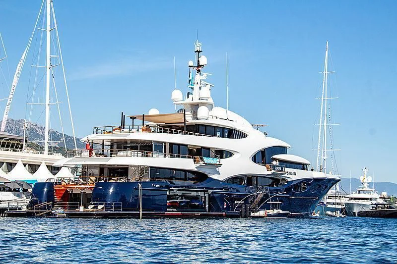 a large white boat in the water aboard BARBARA Yacht for Charter
