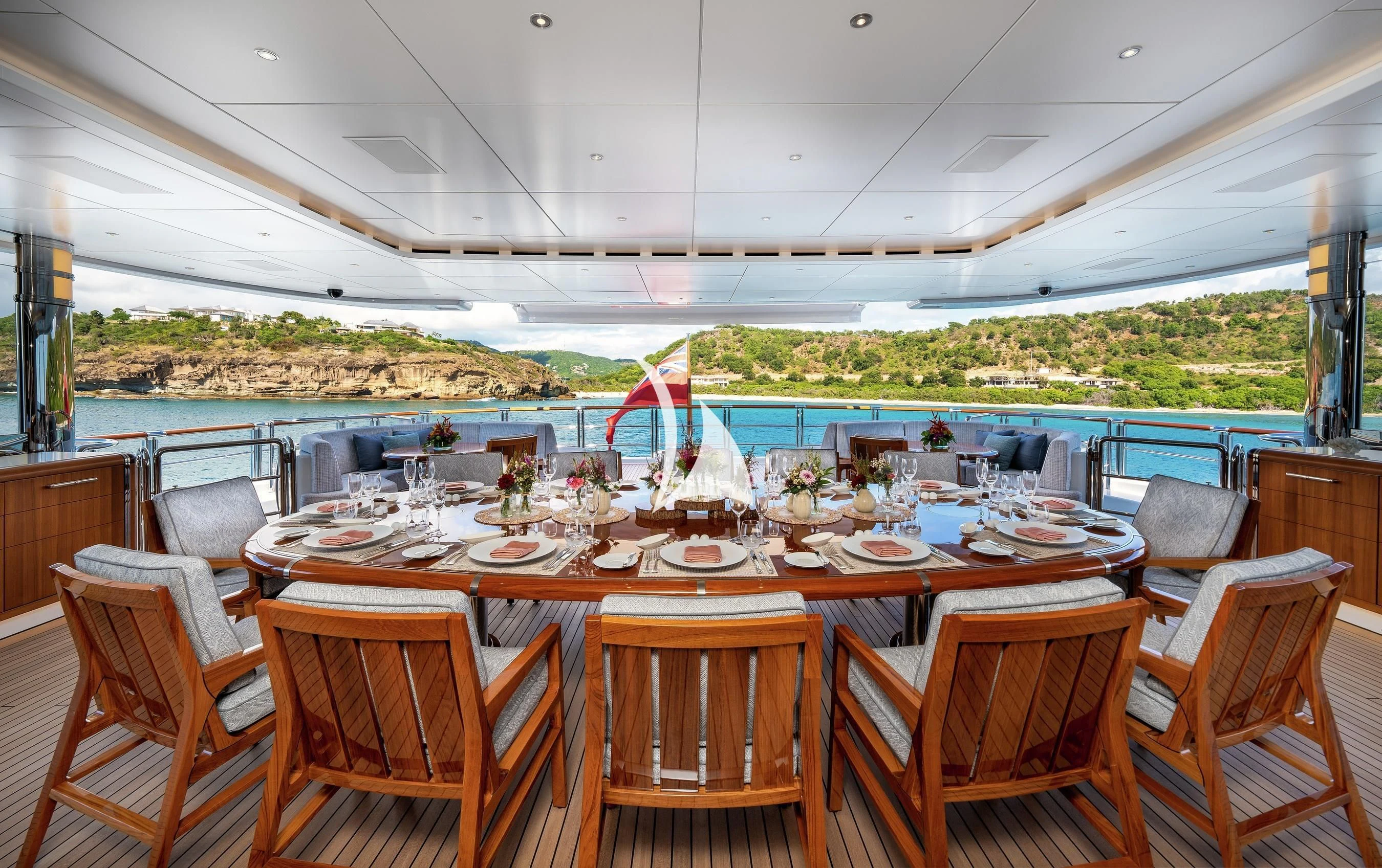 a dining table set for a meal aboard BARBARA Yacht for Charter