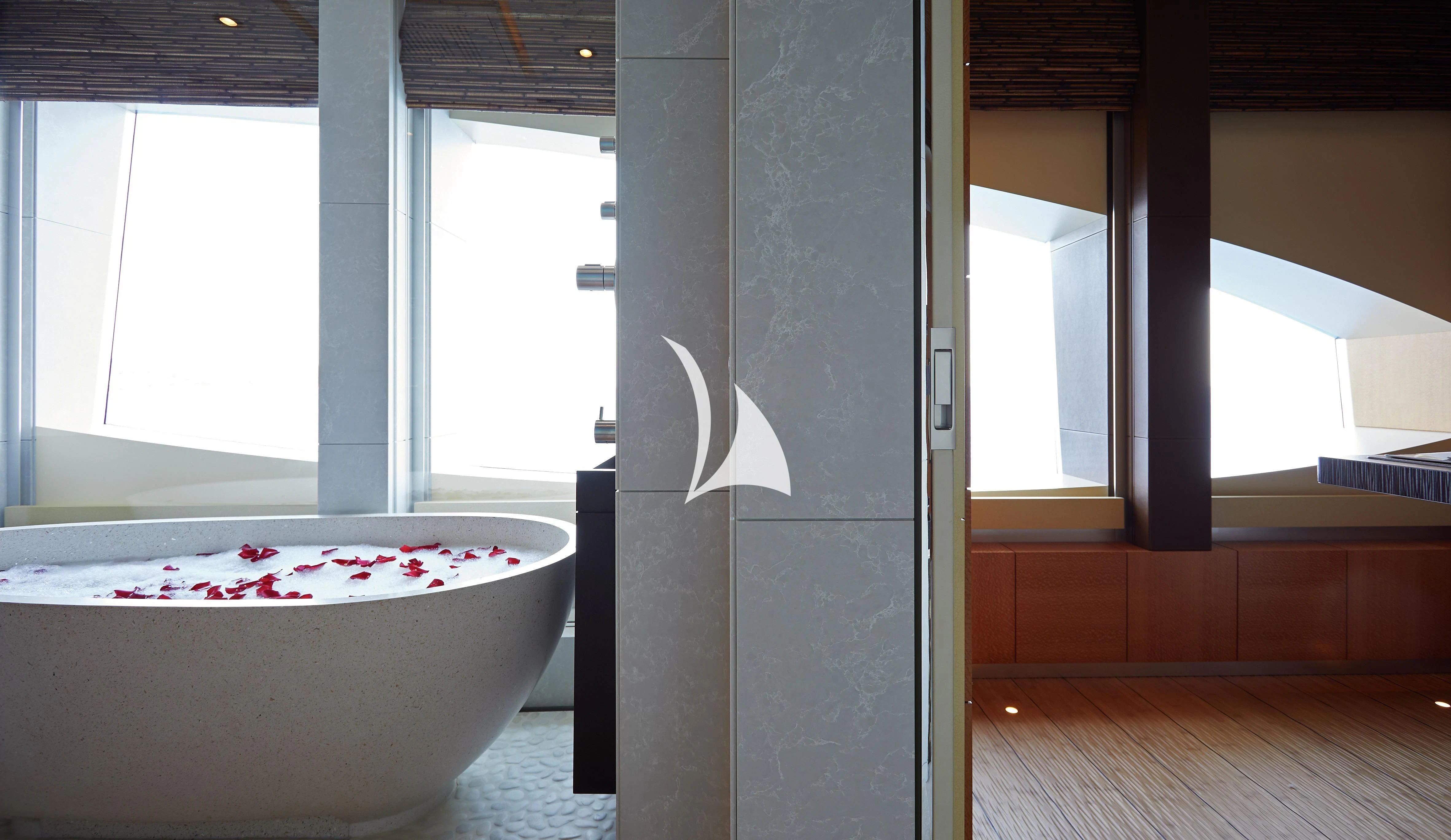 a bathtub in a room aboard BARBARA Yacht for Charter