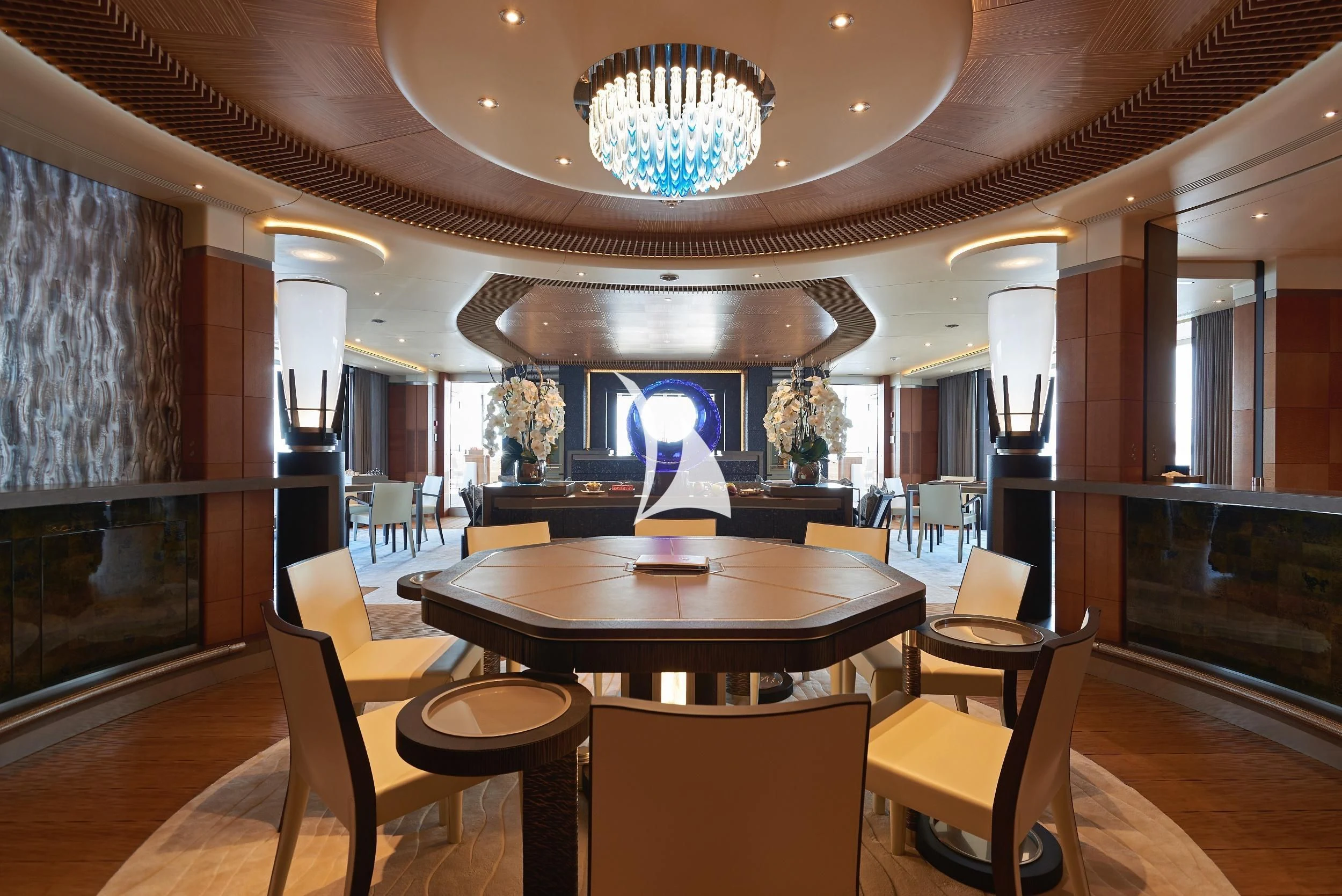 a room with a table and chairs aboard BARBARA Yacht for Charter