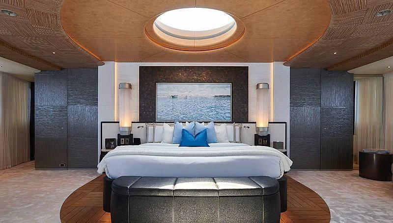 a large bed in a room aboard BARBARA Yacht for Charter