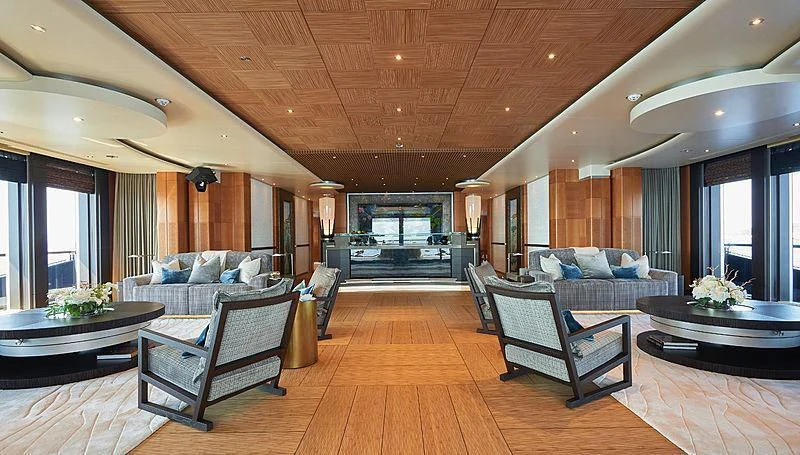 a living room with a wood floor aboard BARBARA Yacht for Charter