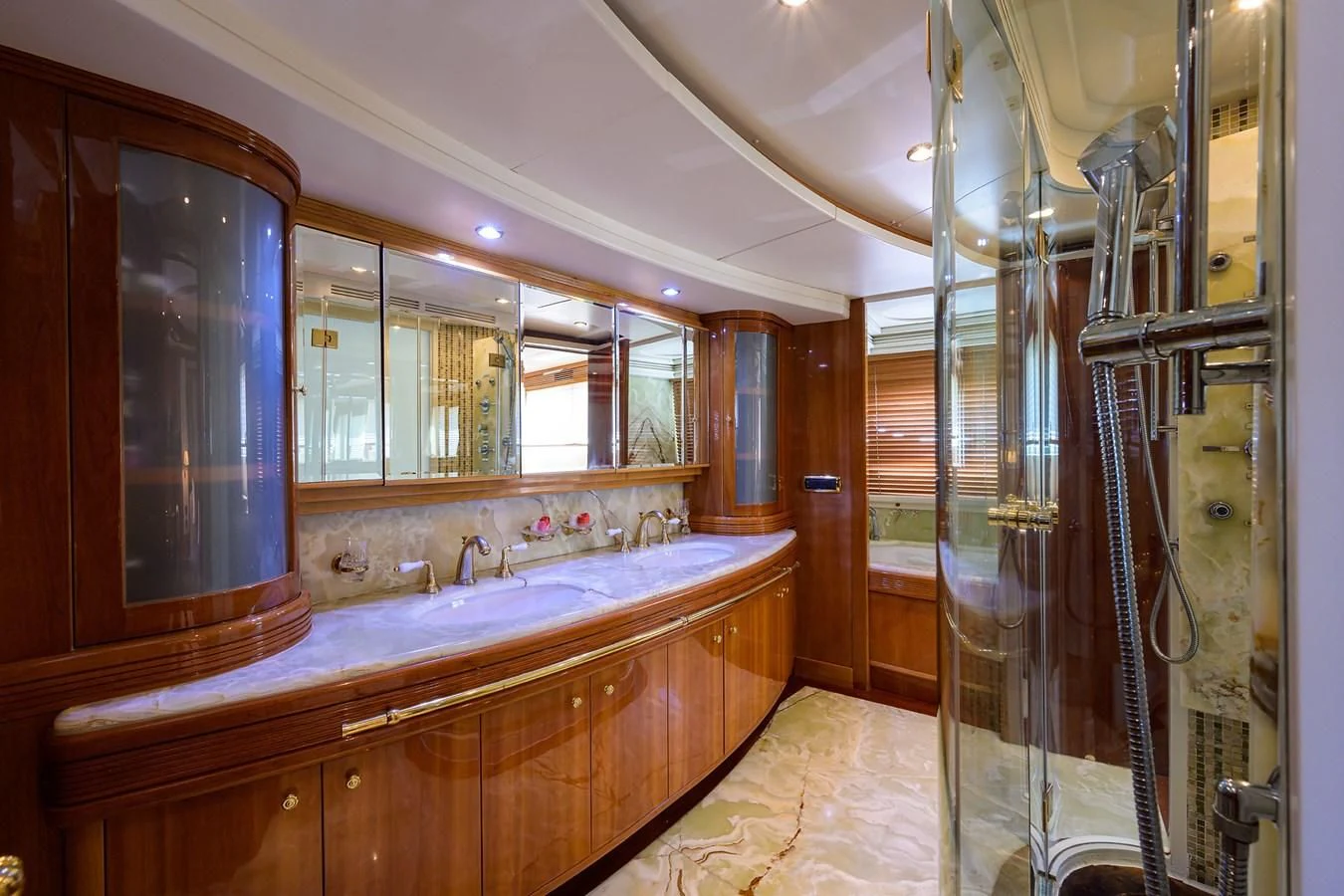 a bathroom with a large tub aboard AVA Yacht for Sale