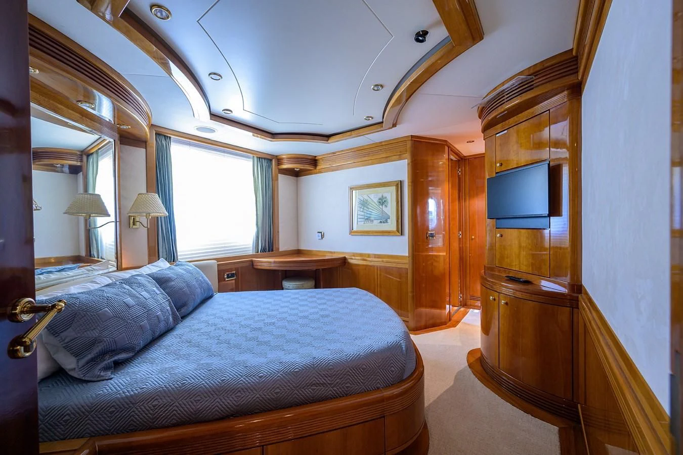 a bed in a room aboard AVA Yacht for Sale