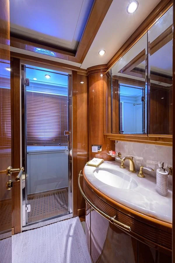 a bathroom with a sink and a shower aboard AVA Yacht for Sale
